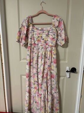 Floral Puff Sleeve Maternity  Dress